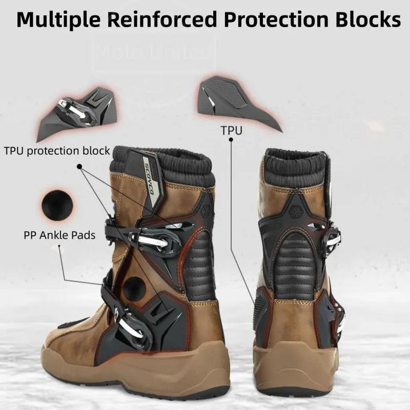Scoyco Enduro Motorcycle Boots Man Waterproof Motorcyclist Shoes Brown Leather Motocross Boots Anti-slip Motorcycle Accessories - RPM Rivals