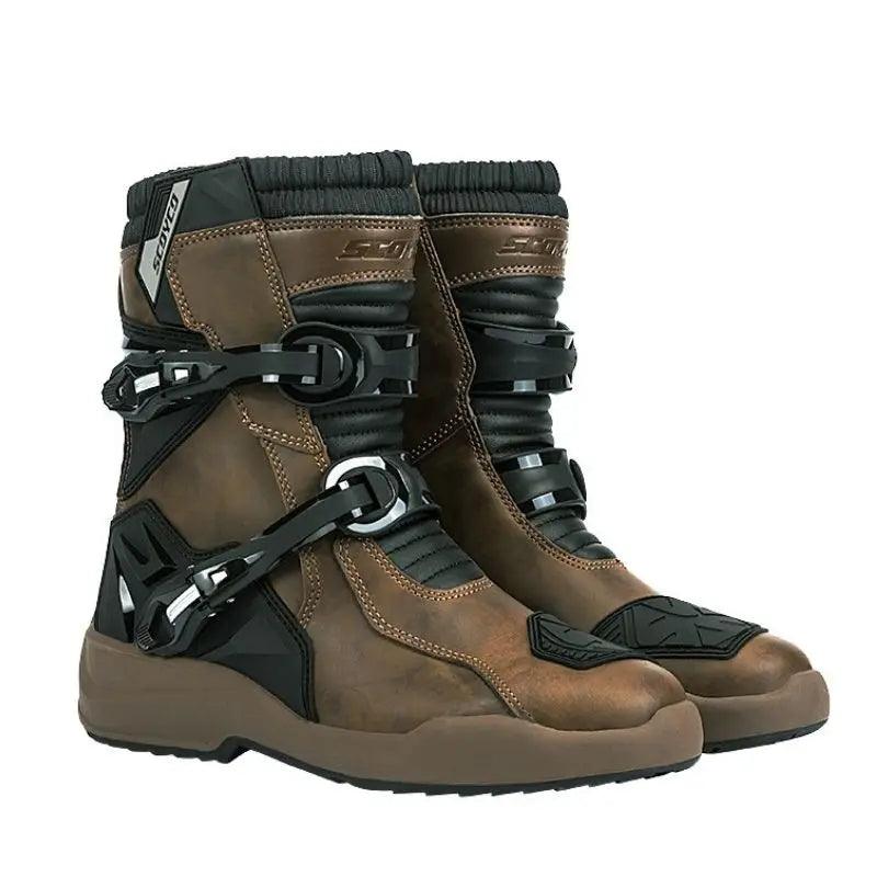 Scoyco Enduro Motorcycle Boots Man Waterproof Motorcyclist Shoes Brown Leather Motocross Boots Anti-slip Motorcycle Accessories - RPM Rivals