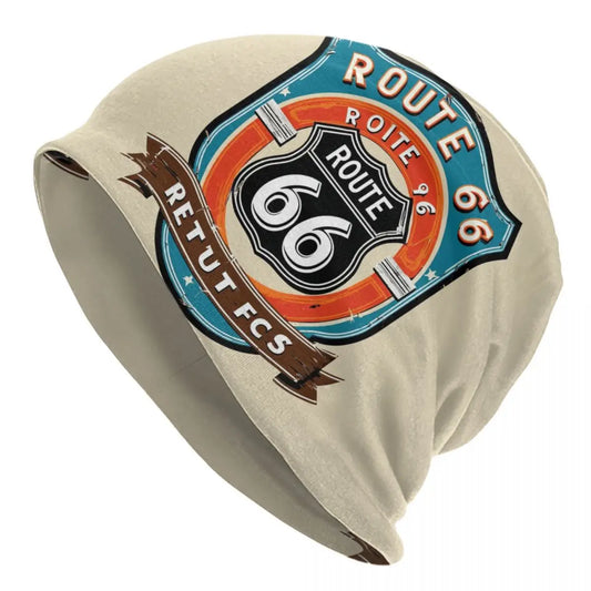 Custom Ride The Route 66 Bonnet Hat Knitting Hats Men Women Cool Biker Motorcycle Cruise