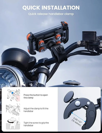 Dual Vibration Dampener-Anti Shake Motorcycle Cell Phone Holder, Fit IPhone 15/14/ 13 Pro Max, More 4.7-6.7" Phones