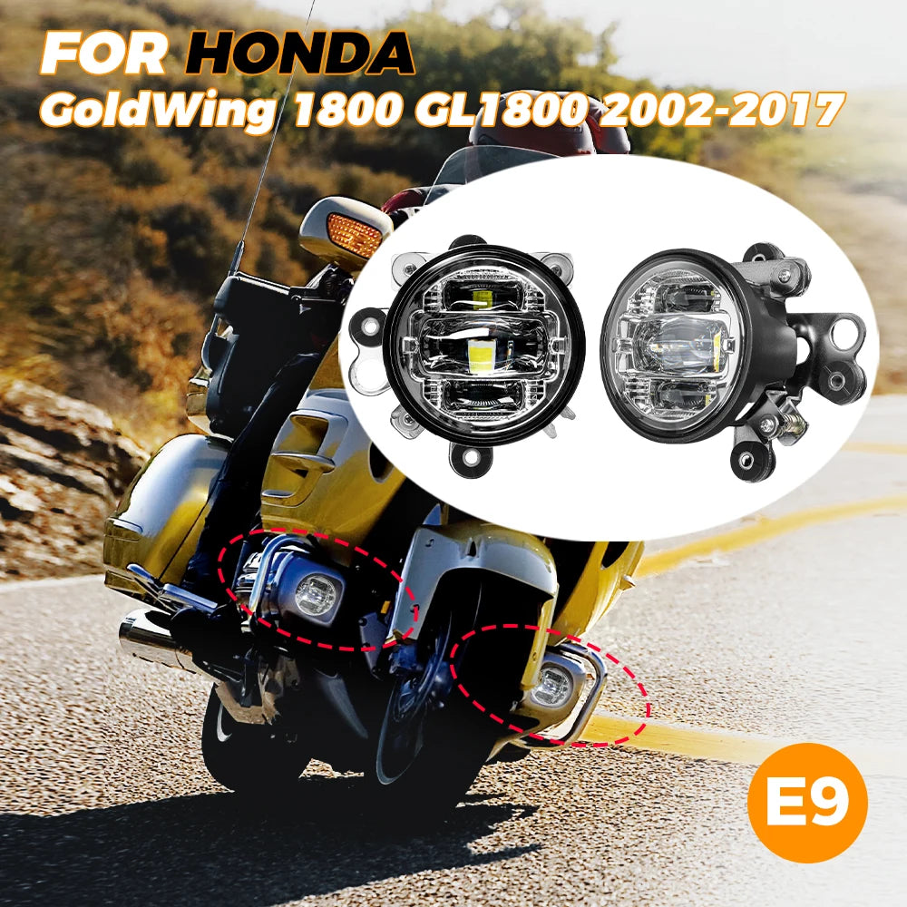 مصابيح ضباب E9 Mark لـ Honda GL1800 Gold Wing 2002-2017 LED IP67 Waterpr Spotlight Projector مصباح مرور مساعد مصباح أمامي 