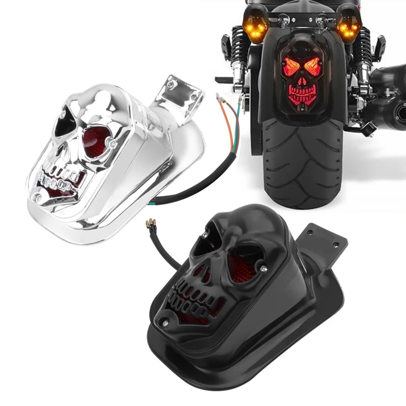 Universal LED Rear Skull Tail Light Brake Lamp Motorcycle accessories For Harley Cruisers Chopper License Plate Runring Lights