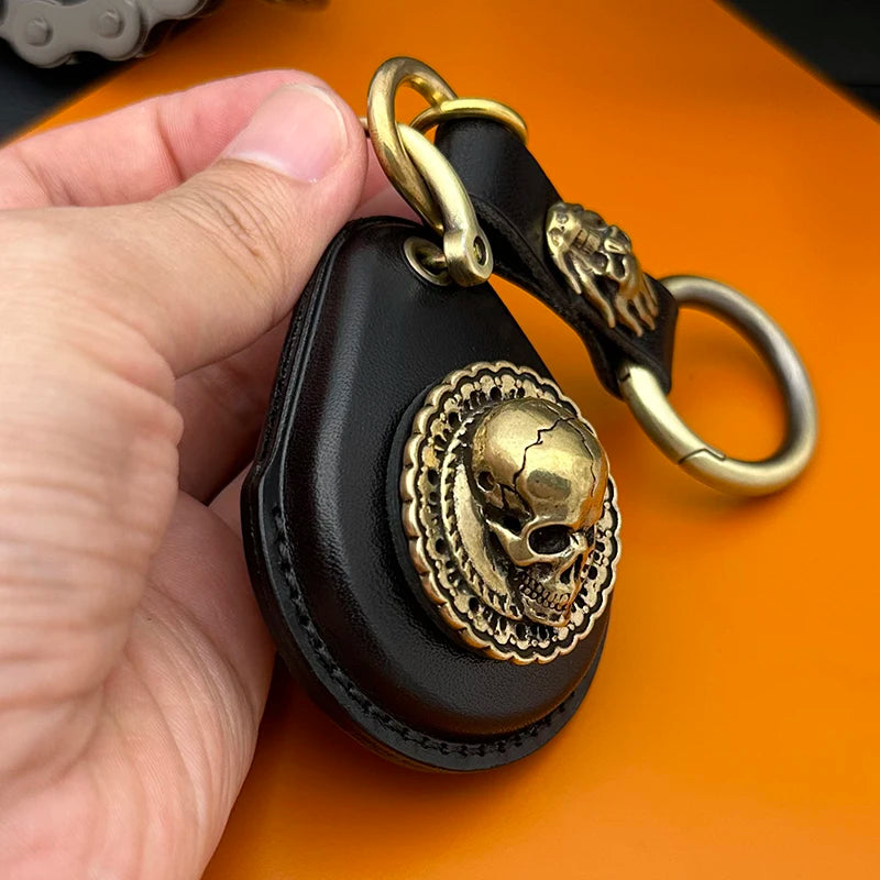 Smart Key Genuine Leather Case Fob Cover For Harley Davidson Motorcycles Keychains Pure Brass Modifications