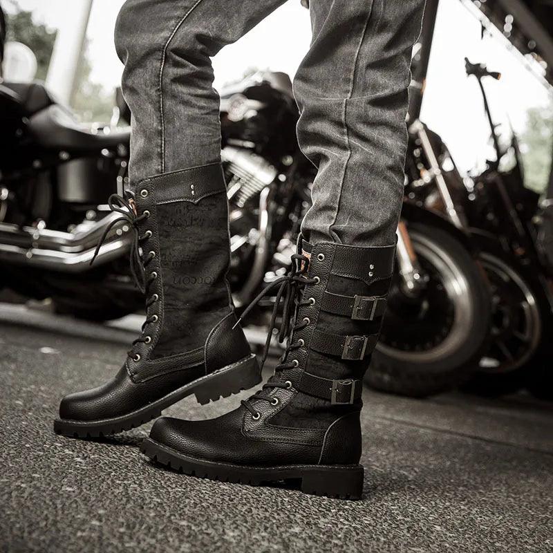 Men's Cowboy Boots High Top Inner Heightening Boots High Military Boots Plus Size Shoes Casual Sneakers Motorcycle Boots - RPM Rivals