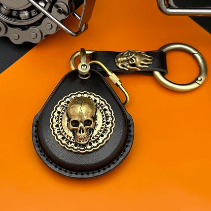 Smart Key Genuine Leather Case Fob Cover For Harley Davidson Motorcycles Keychains Pure Brass Modifications