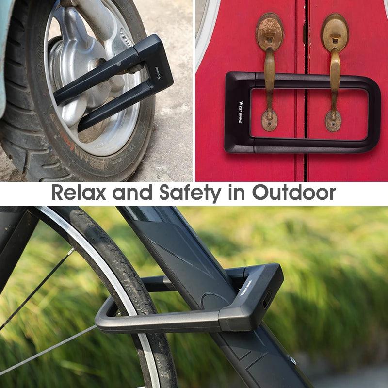 WEST BIKING Anti-theft Bicycle U Lock Safety MTB Road Bike Wheel Cable Lock Motorcycle Scooter Cycling Lock Bicycle Accessories - RPM Rivals