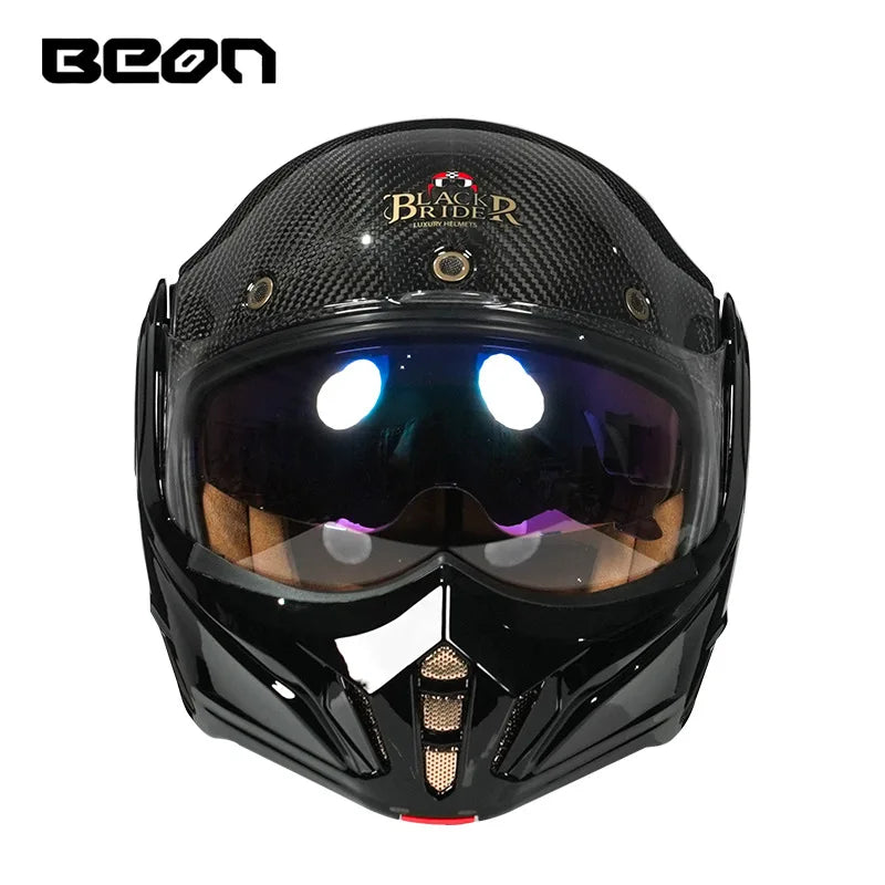 Motorcycle riding carbon fiber helmet Full helmet backflip helmet Motorcycle racing double lens Four season men - Beon