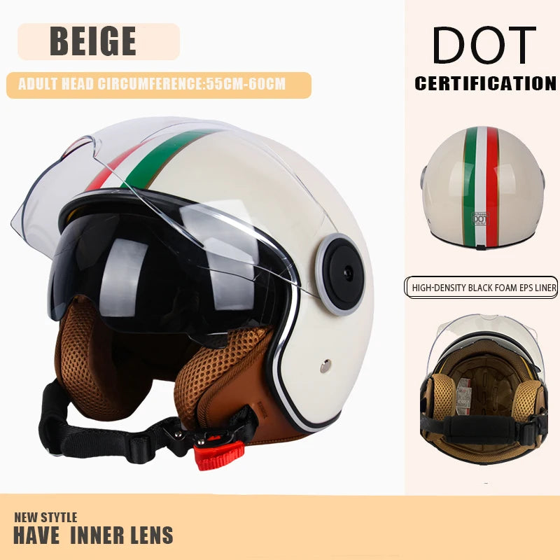 DOT Certified Vintage Open Helmet Motorcycle Open Face Helmet Retro 3/4 Helmet Cruise Casco Casque Moto Men Women