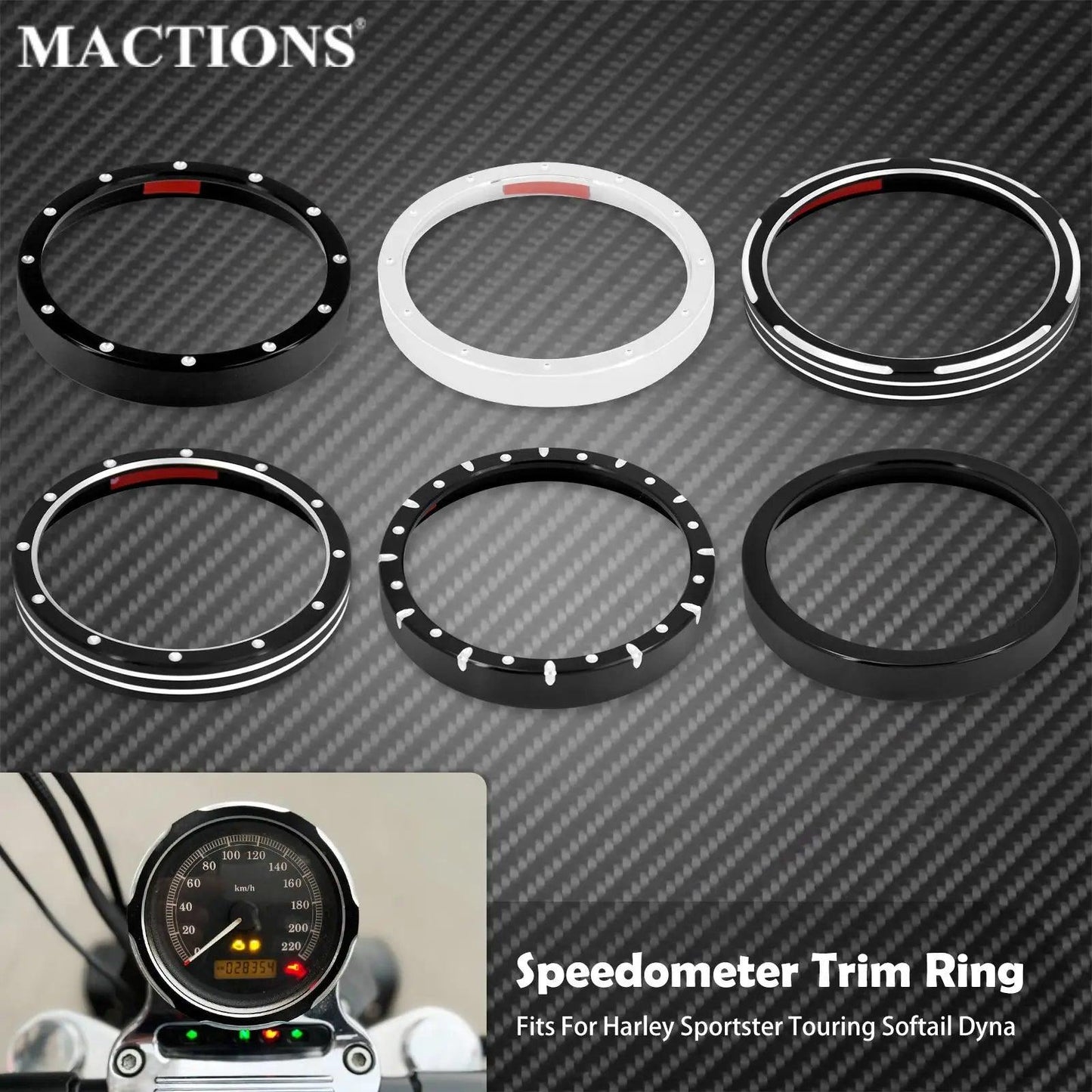 Motorcycle Black Speedometer Trim  Bezel Cover Billet CNC Cut For Harley Sportster 883 1200 XL XR Iron Dyna Stree Bob Low Rider - RPM Rivals