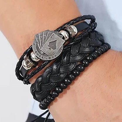 Vintage 4Pcs /set Bracelet for Man Hand-woven Bracelet Set Retro Beads Leather Bracelet Trend Bracelet Jewelry Hand Band for Men - RPM Rivals