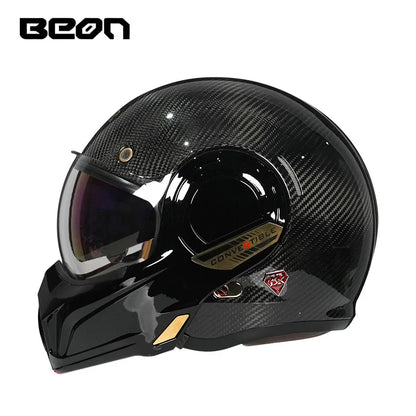 Motorcycle riding carbon fiber helmet Full helmet backflip helmet Motorcycle racing double lens Four season men - Beon