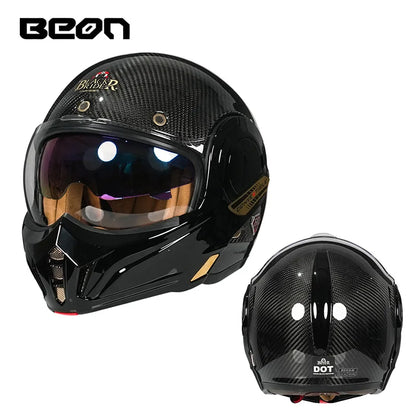 Motorcycle riding carbon fiber helmet Full helmet backflip helmet Motorcycle racing double lens Four season men - Beon