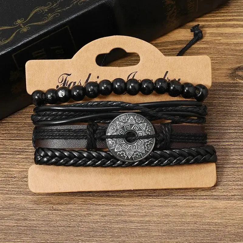 Vintage 4Pcs /set Bracelet for Man Hand-woven Bracelet Set Retro Beads Leather Bracelet Trend Bracelet Jewelry Hand Band for Men - RPM Rivals