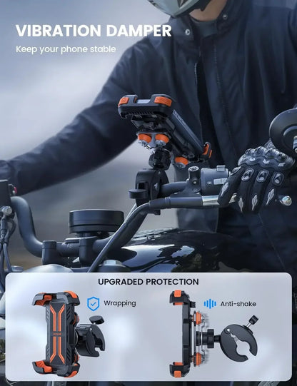 Dual Vibration Dampener-Anti Shake Motorcycle Cell Phone Holder, Fit IPhone 15/14/ 13 Pro Max, More 4.7-6.7" Phones