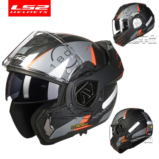 LS2 FF906 Advant Full Face Flip Up Helmets Motorcycle Modular Double Visor Helmet built-in Lens ECE