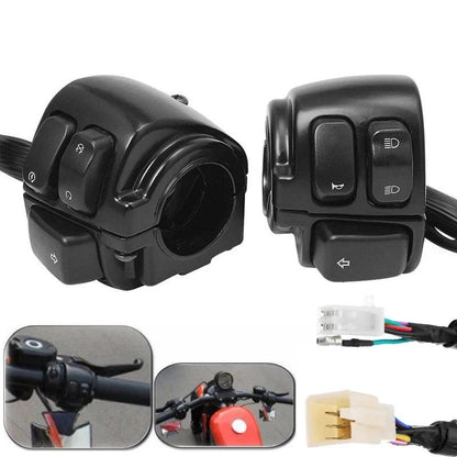 Motorcycle 25mm Handlebar Control Switch Horn Turn Signal Headlight Electric Start Switch Connector Push Button Assembly Harley - RPM Rivals