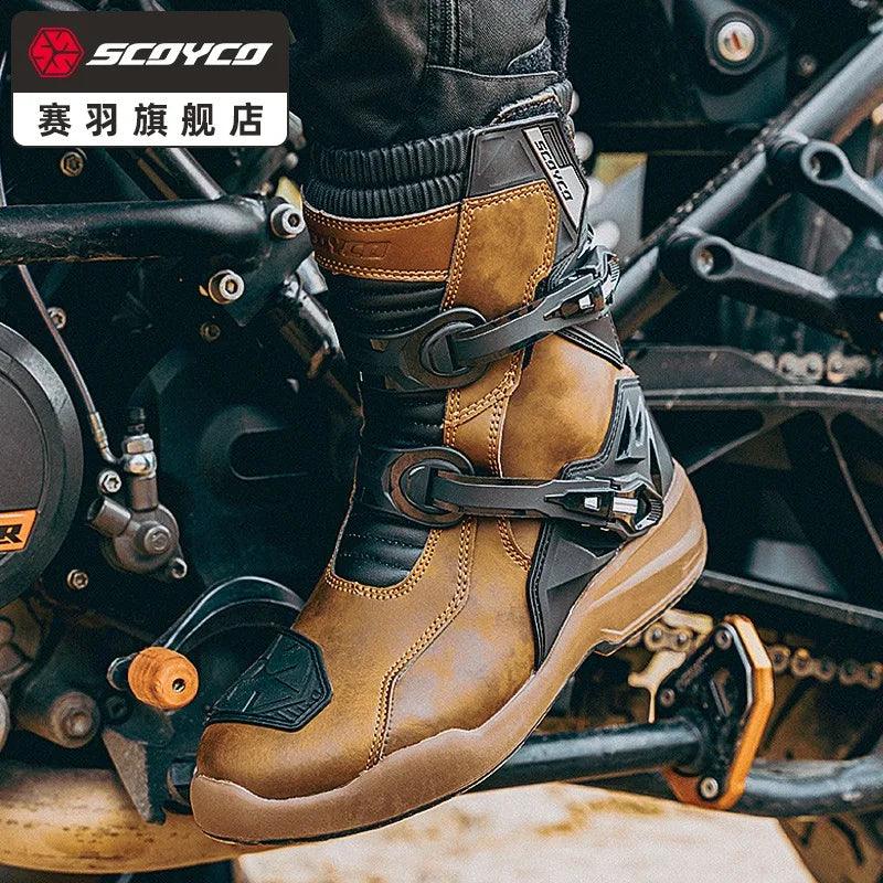 Scoyco Enduro Motorcycle Boots Man Waterproof Motorcyclist Shoes Brown Leather Motocross Boots Anti-slip Motorcycle Accessories - RPM Rivals