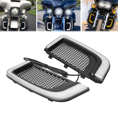 Motorcycle Black LED Turn Signal Light Fairing Lower Grills For Harley Touring Street Road Electra Glide Ultra Classic FLHTCU