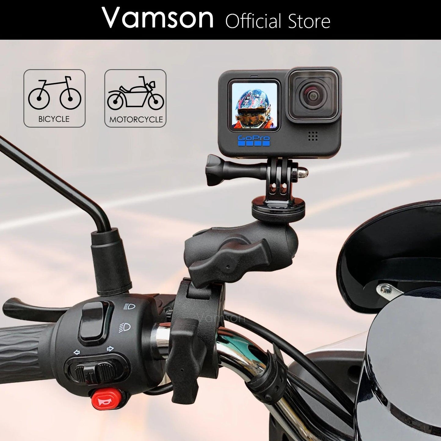 Vamson for GoPro 12 11 10 9 8 Motorcycle Accessories Holder Handlebar Mirror Mount Bike Bracket for DJI OSMO insta360 Action - RPM Rivals