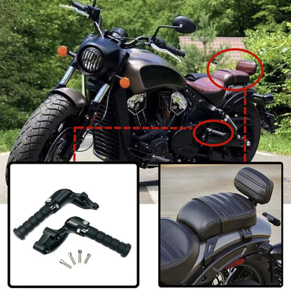 مقاعد جلدية للركاب الخلفيين ودواسات مخصصة للركاب الخلفيين من طراز Indian Scout Bobber 