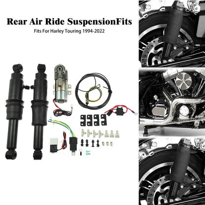 Black Adjustable Rear Air Ride Suspension Kit For Harley Touring Street Glide Electra Glide Road King FLHTKSE 94-2022