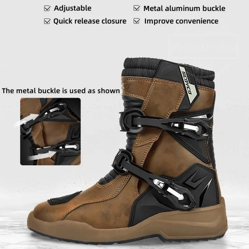 Scoyco Enduro Motorcycle Boots Man Waterproof Motorcyclist Shoes Brown Leather Motocross Boots Anti-slip Motorcycle Accessories - RPM Rivals