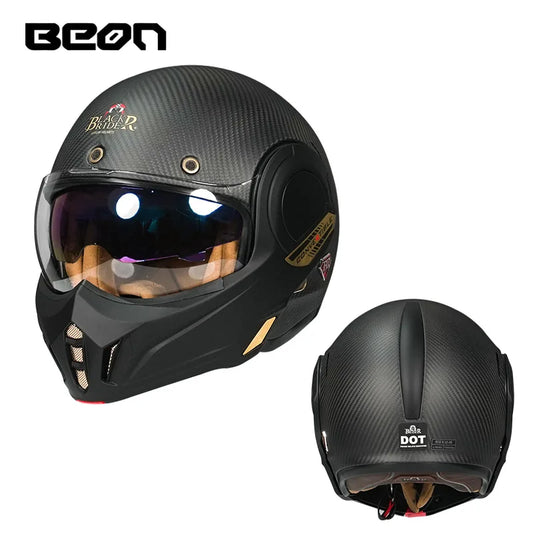 Motorcycle riding carbon fiber helmet Full helmet backflip helmet Motorcycle racing double lens Four season men - Beon