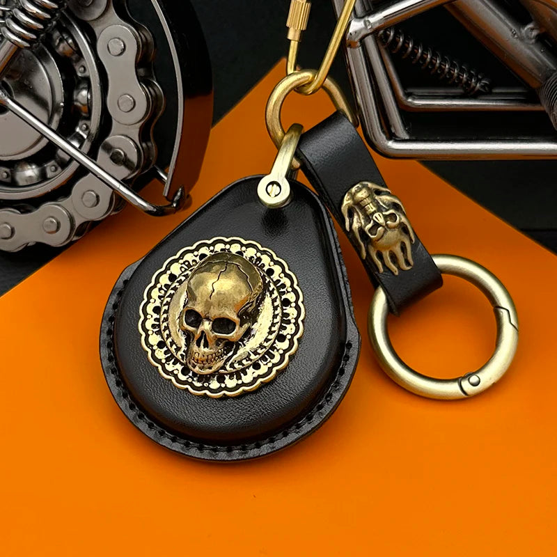 Smart Key Genuine Leather Case Fob Cover For Harley Davidson Motorcycles Keychains Pure Brass Modifications