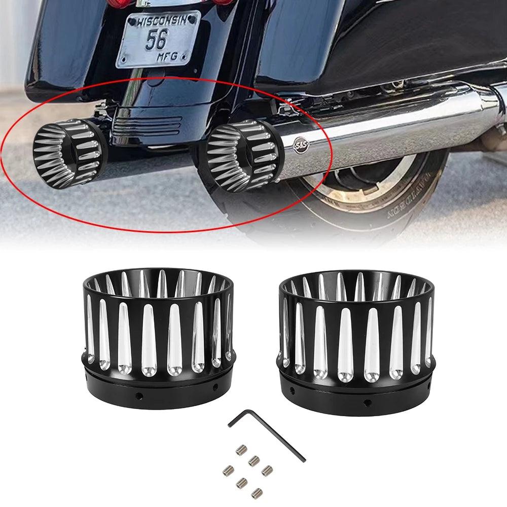 Motorcycle Chrome Slip On 4.4" Billet Aluminum Exhaust Mufflers Tips End Caps For Harley Touring Electra Glide CVO Ultra Classic - RPM Rivals