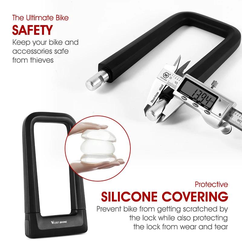 WEST BIKING Anti-theft Bicycle U Lock Safety MTB Road Bike Wheel Cable Lock Motorcycle Scooter Cycling Lock Bicycle Accessories - RPM Rivals