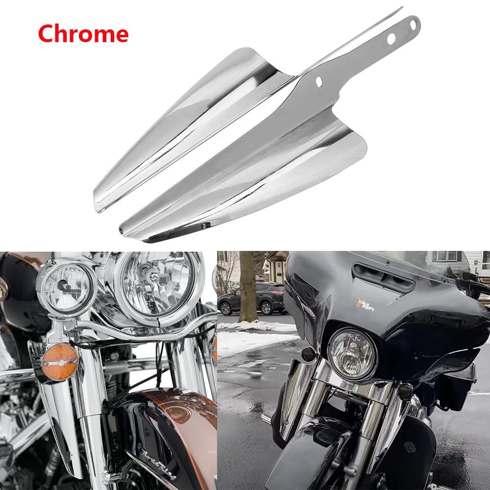 Motorcycle Chrome Front Fork Mount Wind Deflectors Windscreen Fairing For Harley Touring Road King Street Glide CVO 1995-2021 19 - RPM Rivals