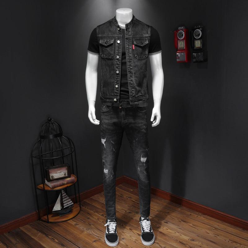 Harley Motorcycle Men's Uniform Black Stand-up Collar Plus Size Denim Vest - RPM Rivals