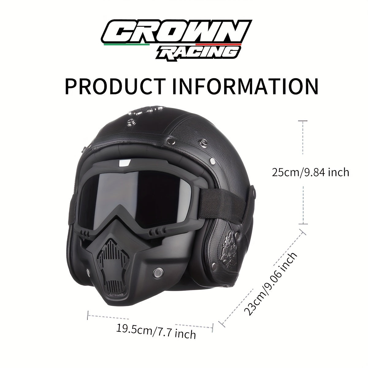 Crown Racing Retro Motorcycle Helmet Men's 3/4 Open Helmet Motorcycle Off-Road Integrated Motorcycle Helmets