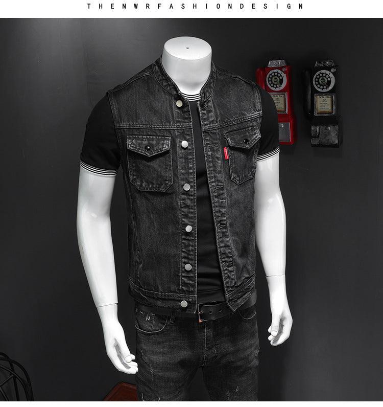 Harley Motorcycle Men's Uniform Black Stand-up Collar Plus Size Denim Vest - RPM Rivals