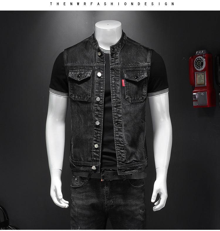 Harley Motorcycle Men's Uniform Black Stand-up Collar Plus Size Denim Vest - RPM Rivals